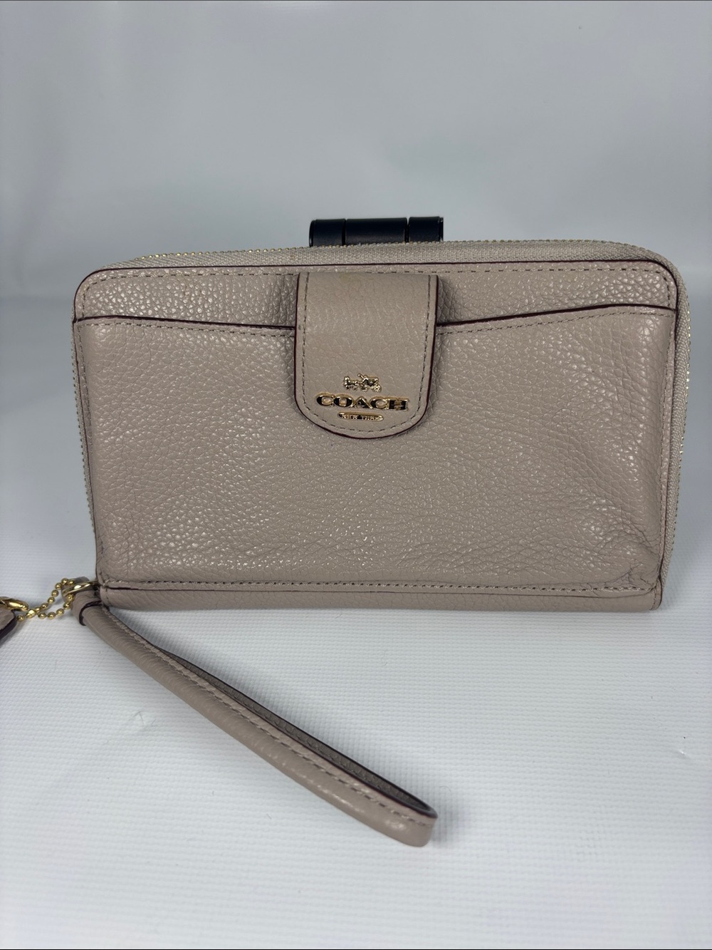 Coach Pebbled Leather Wristlet in Taupe